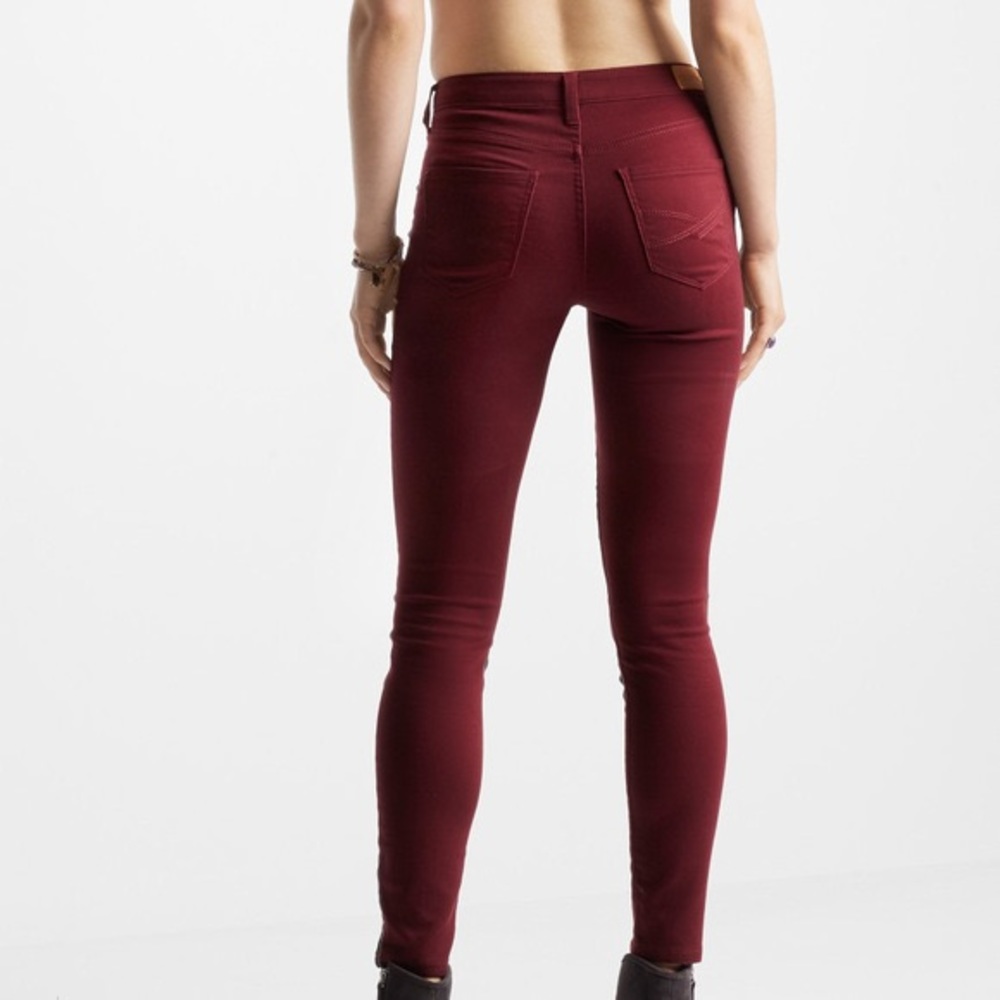 Aeropostale High Waisted Skinny Burgundy Jeggings - Picture 2 of 16